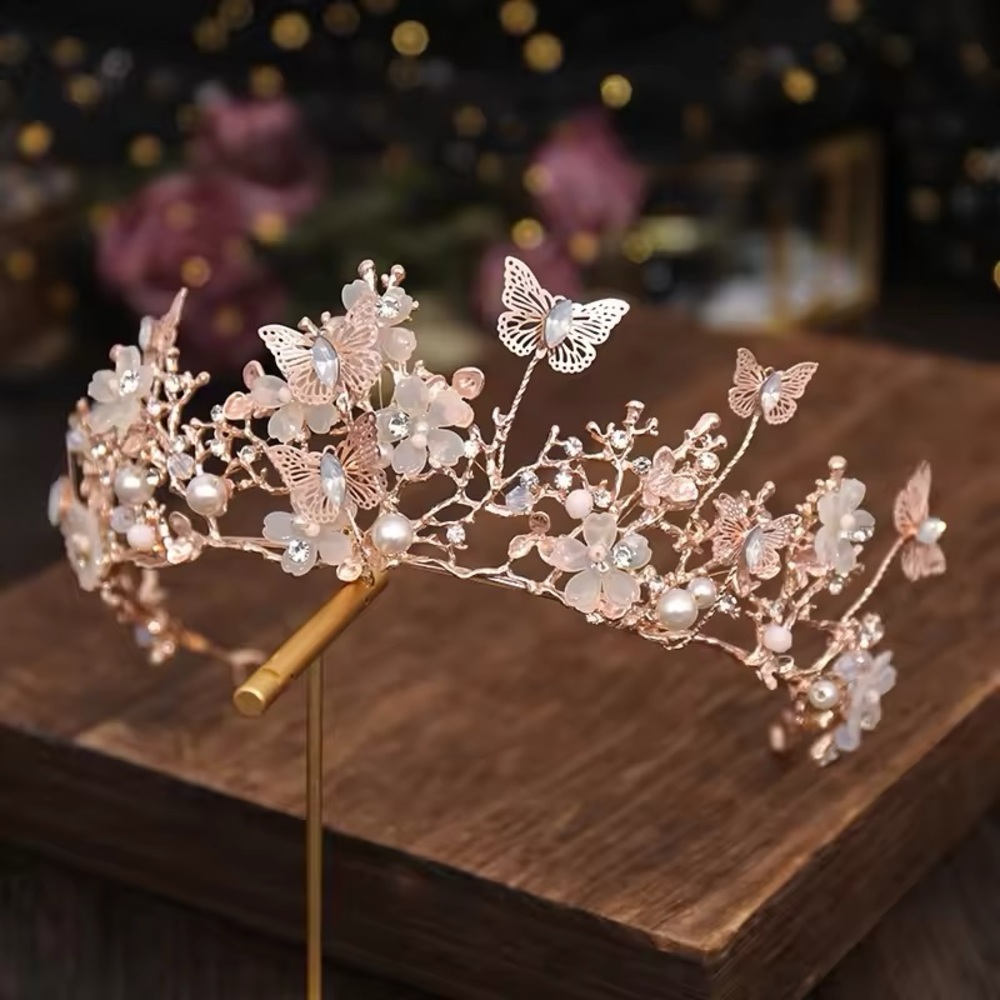 butterfly Baroque crown headband flower wedding tiara crystal bridal diadem